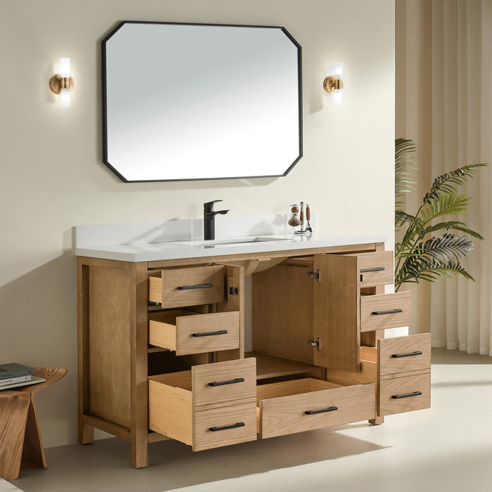 Rose- 54"  Antique Oak , Floor Standing Modern Bathroom Vanity, White Quartz Countertop** PRE ORDER NOW/ ETA:2024-11-29 **