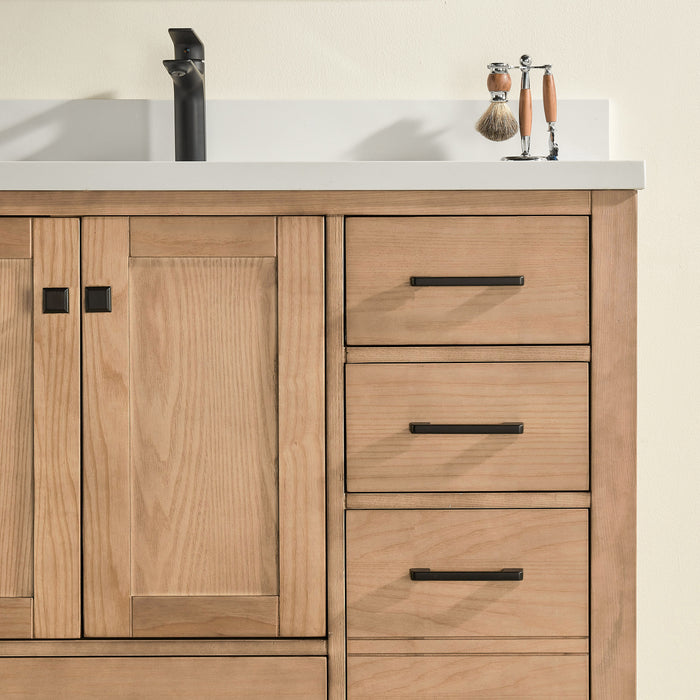 Rose- 54"  Antique Oak , Floor Standing Modern Bathroom Vanity, White Quartz Countertop** PRE ORDER NOW/ ETA:2024-11-29 **