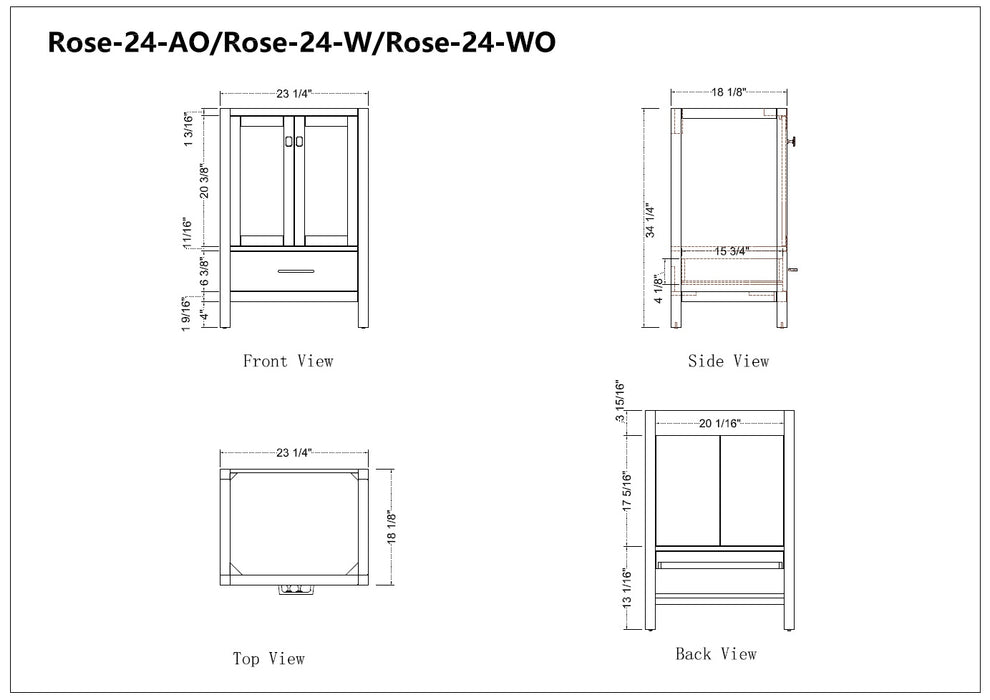 Rose- 24" x 18" Antique Oak , Floor Standing Modern Bathroom Vanity ** PRE ORDER NOW/ ETA:2024-11-29 **