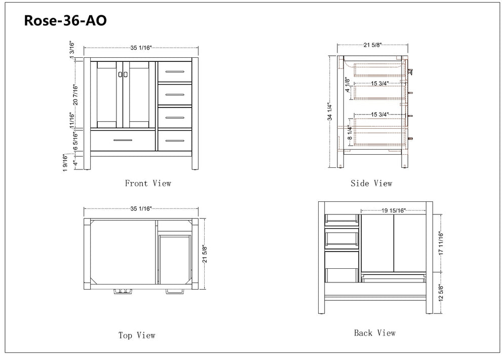 Rose- 36" Antique Oak , Floor Standing Modern Bathroom Vanity, White Quartz Countertop ** PRE ORDER NOW/ ETA:2024-11-29 **