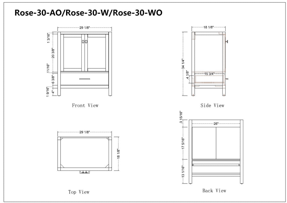 Rose- 30" x 18" Antique Oak , Floor Standing Modern Bathroom Vanity ** PRE ORDER NOW/ ETA:2024-11-29 **