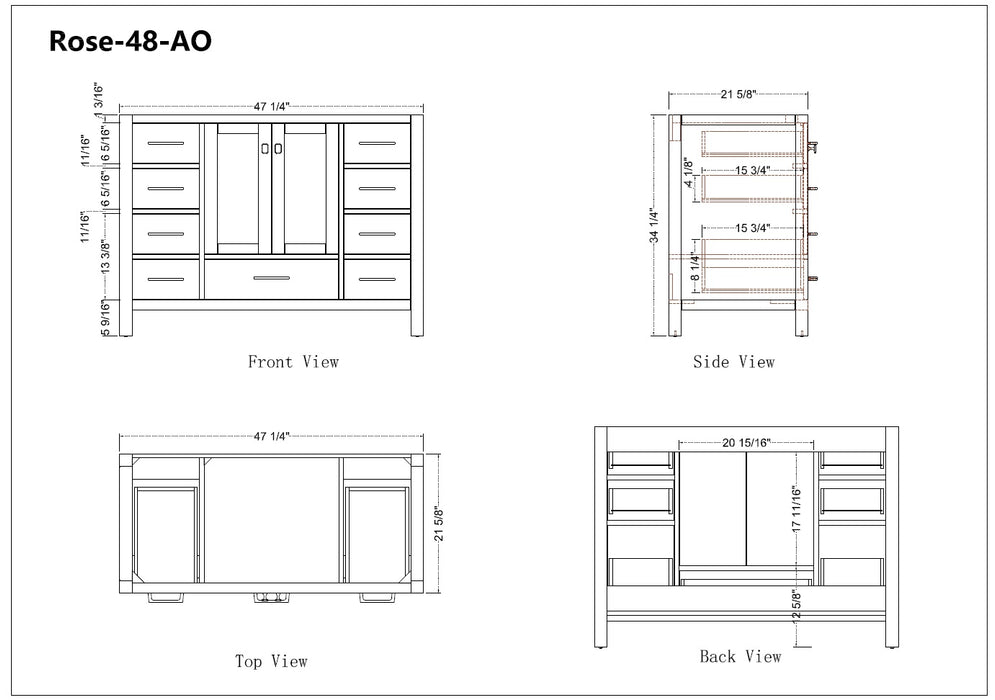 Rose - 48", Antique Oak, Floor Standing Modern Bathroom Vanity, White Quartz Countertop** PRE ORDER NOW/ ETA:2024-11-29 **