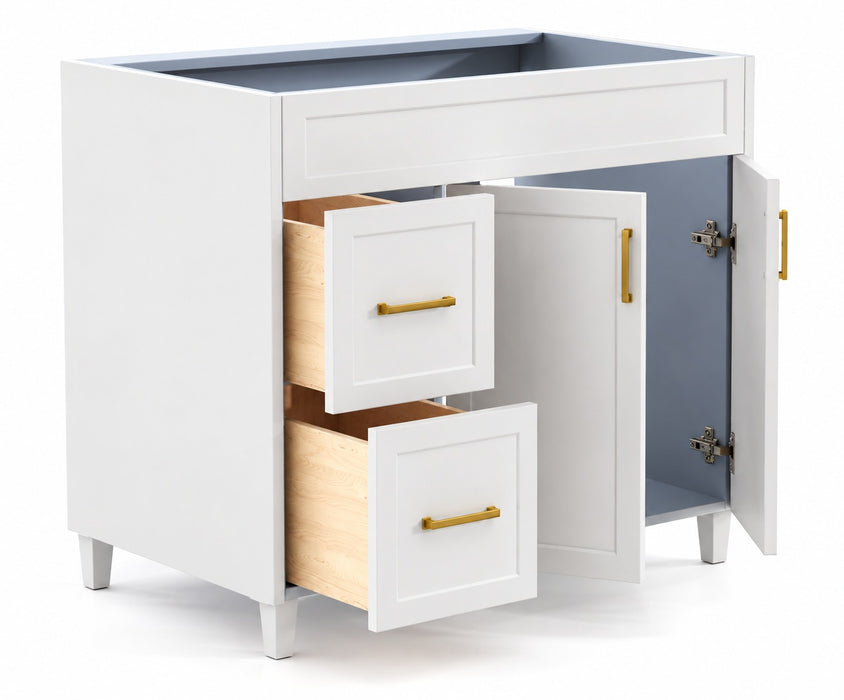 CLASSIC 36 Inch Bathroom Vanity, Canadian Made White painted with Quartz Countertop, Left Side Drawers