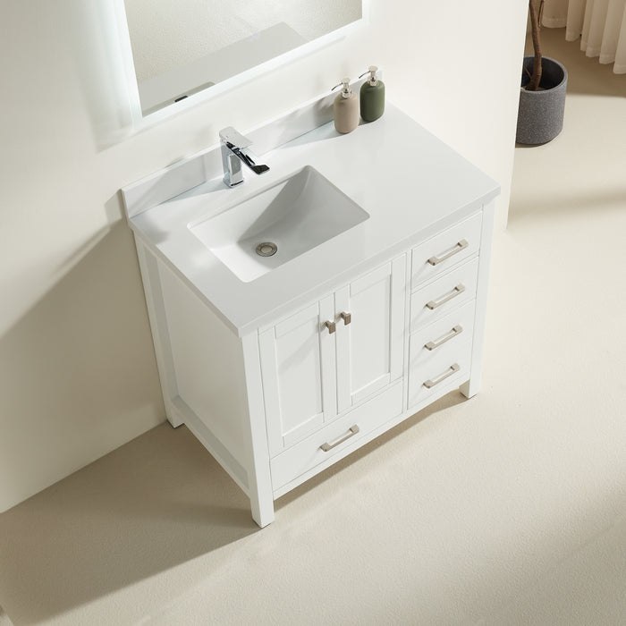 Rose- 36" White , Floor Standing Modern Bathroom Vanity, White Quartz Countertop