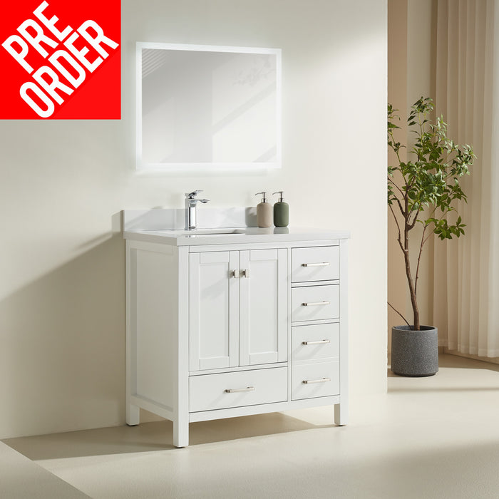 Rose- 36" White , Floor Standing Modern Bathroom Vanity, White Quartz Countertop *** PRE - ORDER NOW , ETA: 2025-02-10 ***