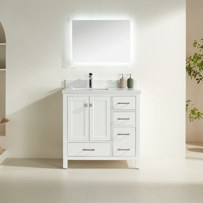 Rose- 36" White , Floor Standing Modern Bathroom Vanity, White Quartz Countertop