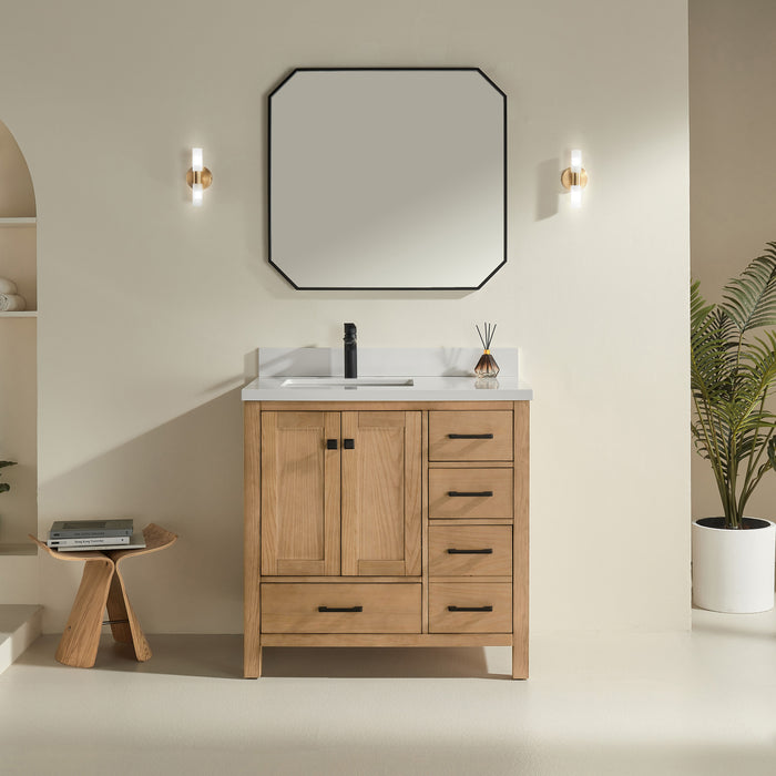 Rose- 36" Antique Oak , Floor Standing Modern Bathroom Vanity, White Quartz Countertop ** PRE ORDER NOW/ ETA:2024-11-29 **