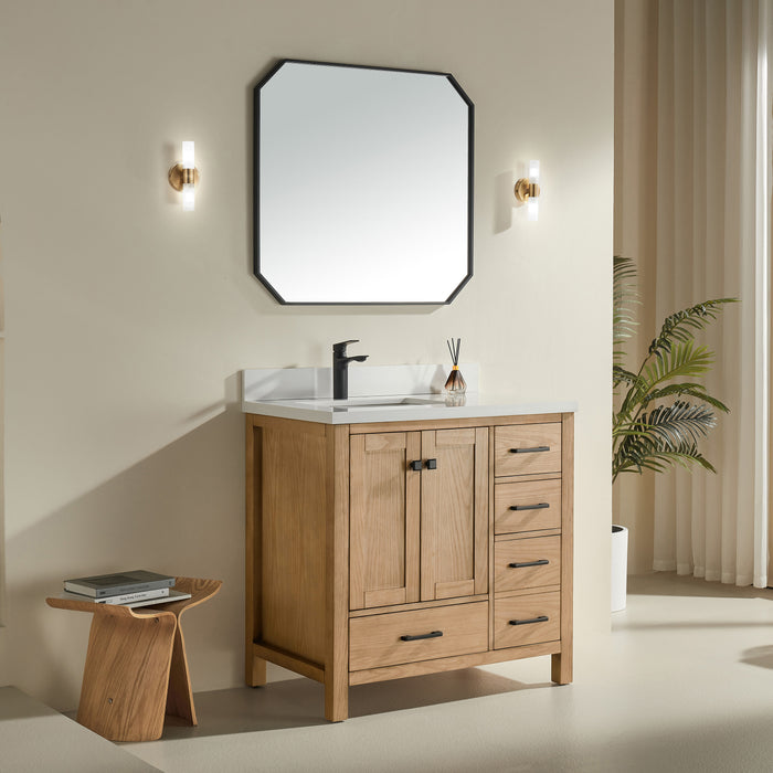 Rose- 36" Antique Oak , Floor Standing Modern Bathroom Vanity, White Quartz Countertop ** PRE ORDER NOW/ ETA:2024-11-29 **