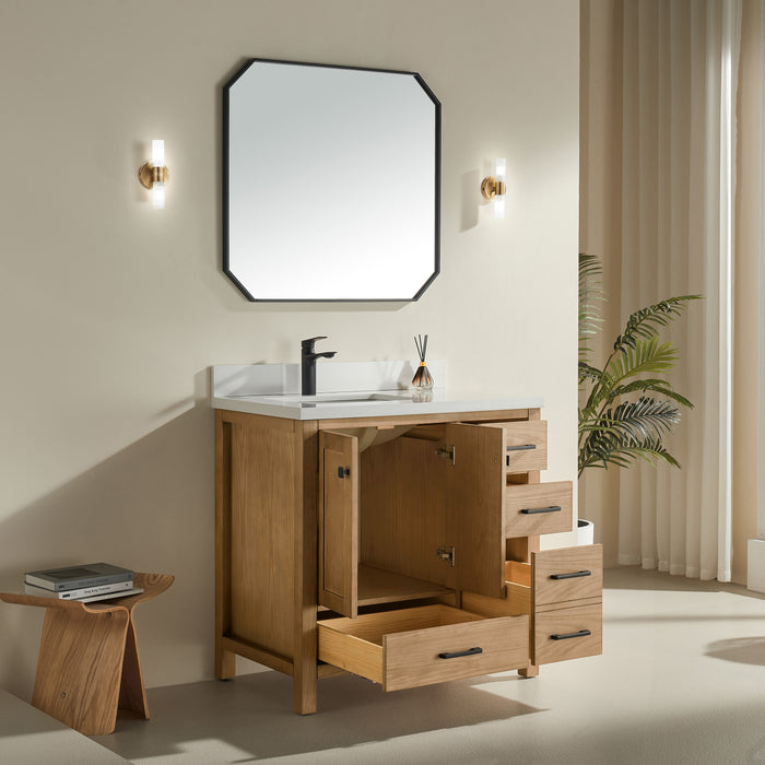 Rose- 36" Antique Oak , Floor Standing Modern Bathroom Vanity, White Quartz Countertop ** PRE ORDER NOW/ ETA:2024-11-29 **