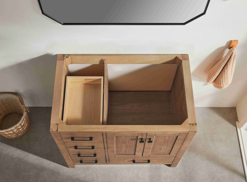 Rose- 36" Antique Oak ,Right Side Sink, Solid Wood Floor Standing Modern Bathroom Vanity, White Quartz Countertop