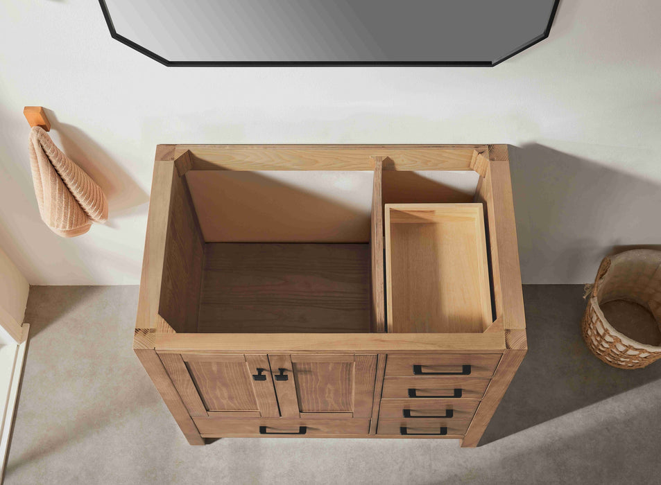 Rose- 36" Antique Oak ,Left Side Sink, Solid Wood Floor Standing Modern Bathroom Vanity, White Quartz Countertop