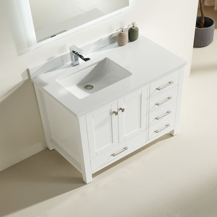 Rose - 42" White, Floor Standing Modern Bathroom Vanity , White Quartz Countertop