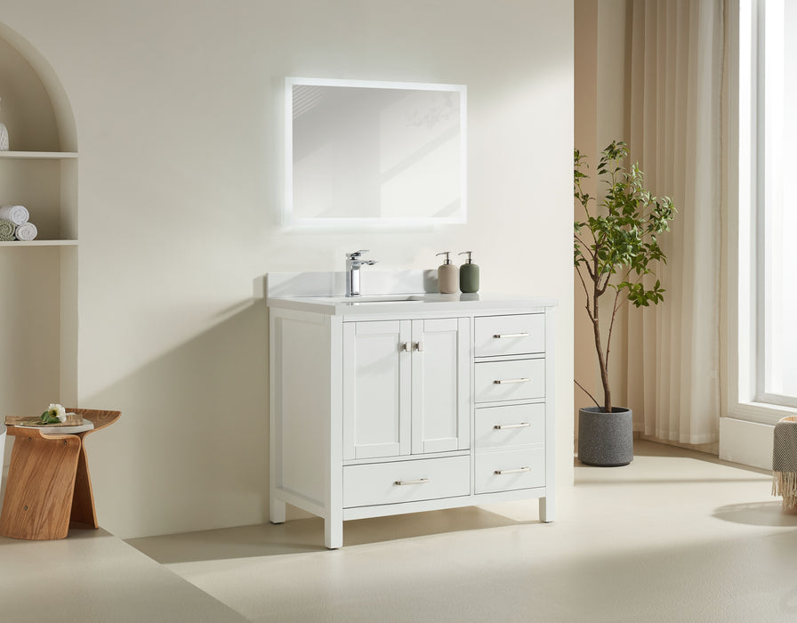 Rose - 42" White, Floor Standing Modern Bathroom Vanity , White Quartz Countertop