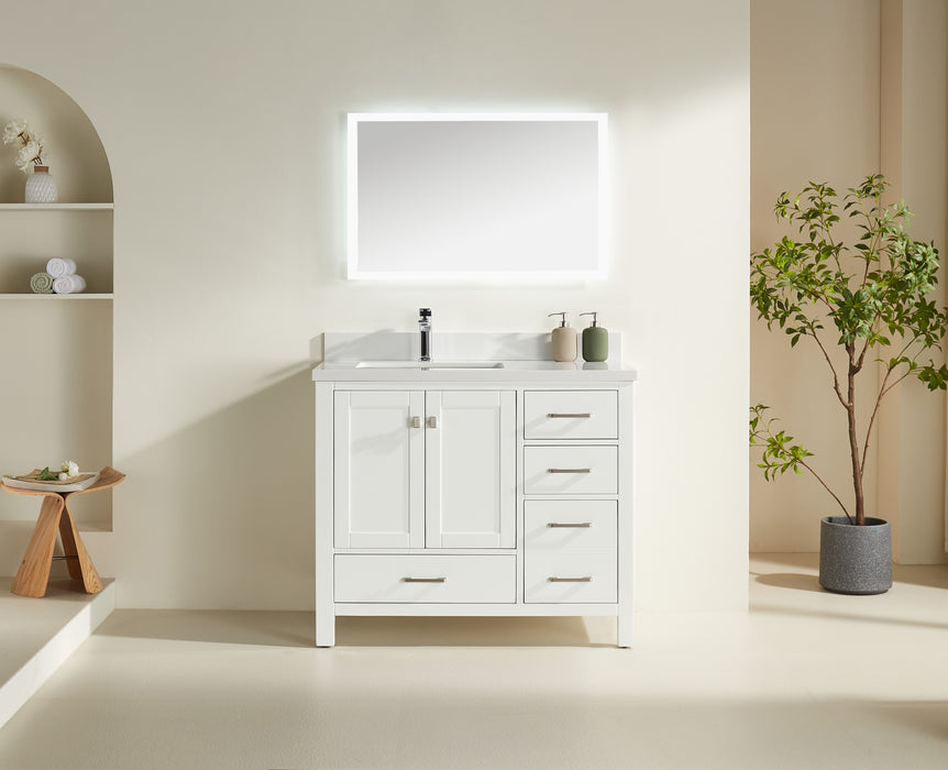 Rose - 42" White, Floor Standing Modern Bathroom Vanity , White Quartz Countertop