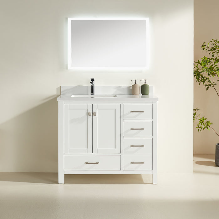 Rose - 42" White, Floor Standing Modern Bathroom Vanity , White Quartz Countertop