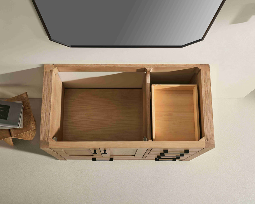 Rose- 42" Antique Oak ,Left Side Sink, Solid Wood Floor Standing Modern Bathroom Vanity, White Quartz Countertop