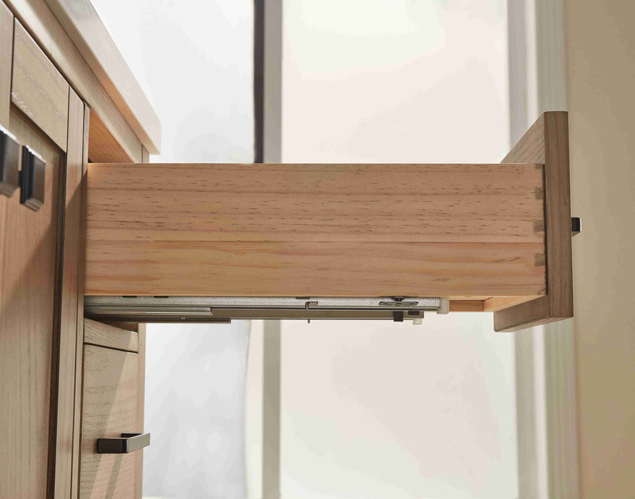 Rose- 42" Antique Oak ,Left Side Sink, Solid Wood Floor Standing Modern Bathroom Vanity, White Quartz Countertop