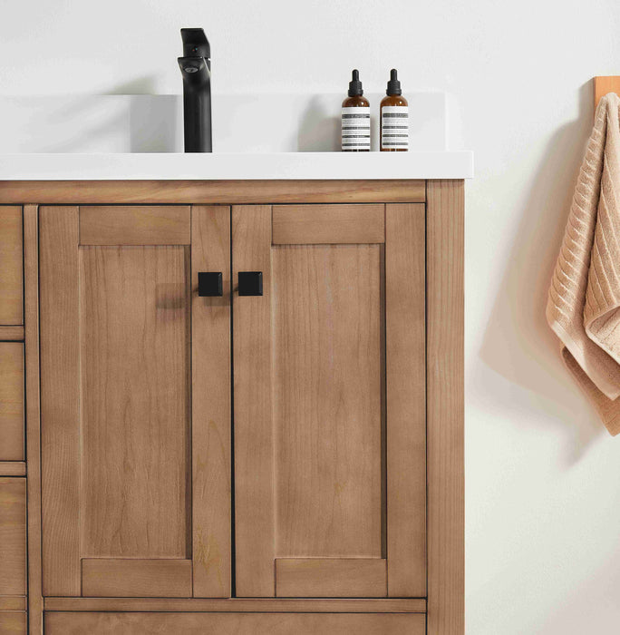 Rose- 42" Antique Oak ,Right Side Sink, Solid Wood Floor Standing Modern Bathroom Vanity, White Quartz Countertop