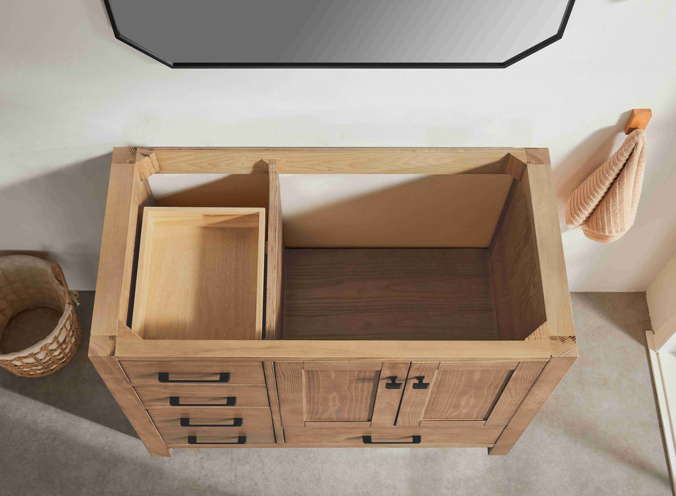 Rose- 42" Antique Oak ,Right Side Sink, Solid Wood Floor Standing Modern Bathroom Vanity, White Quartz Countertop