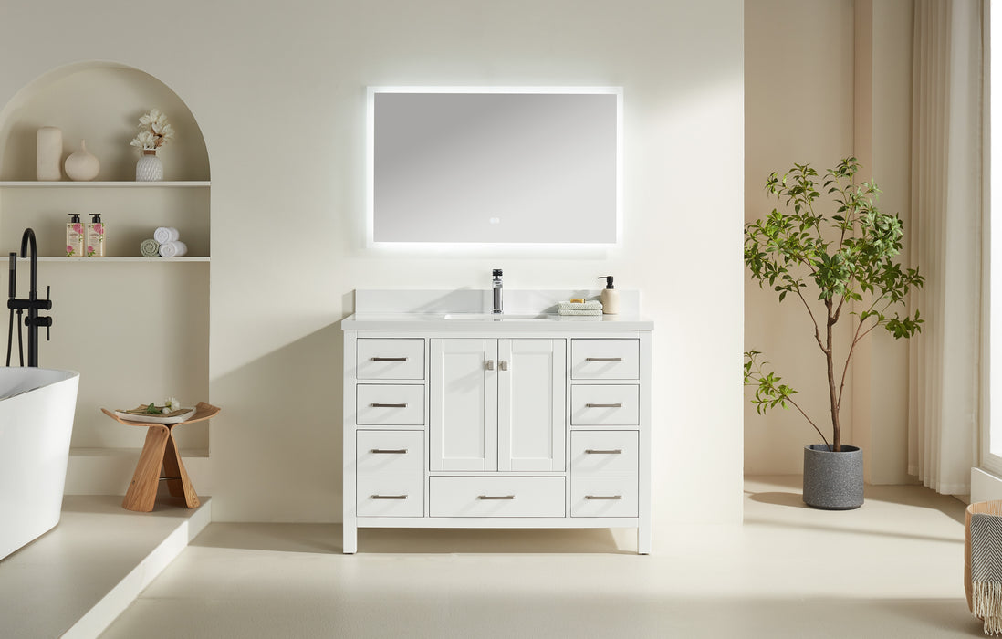 Rose - 48", White , Floor Standing Modern Bathroom Vanity, White Quartz Countertop