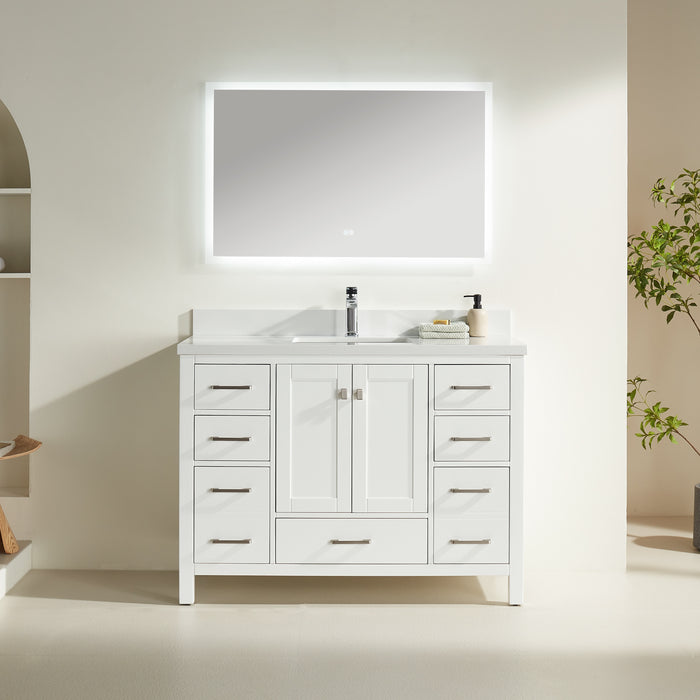 Rose - 48", White , Floor Standing Modern Bathroom Vanity, White Quartz Countertop