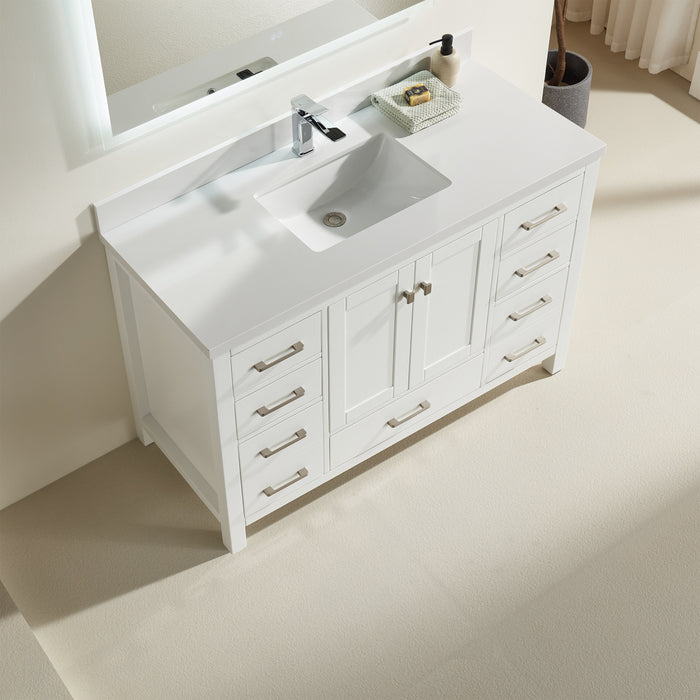 Rose- 54" White , Floor Standing Modern Bathroom Vanity, White Quartz Countertop