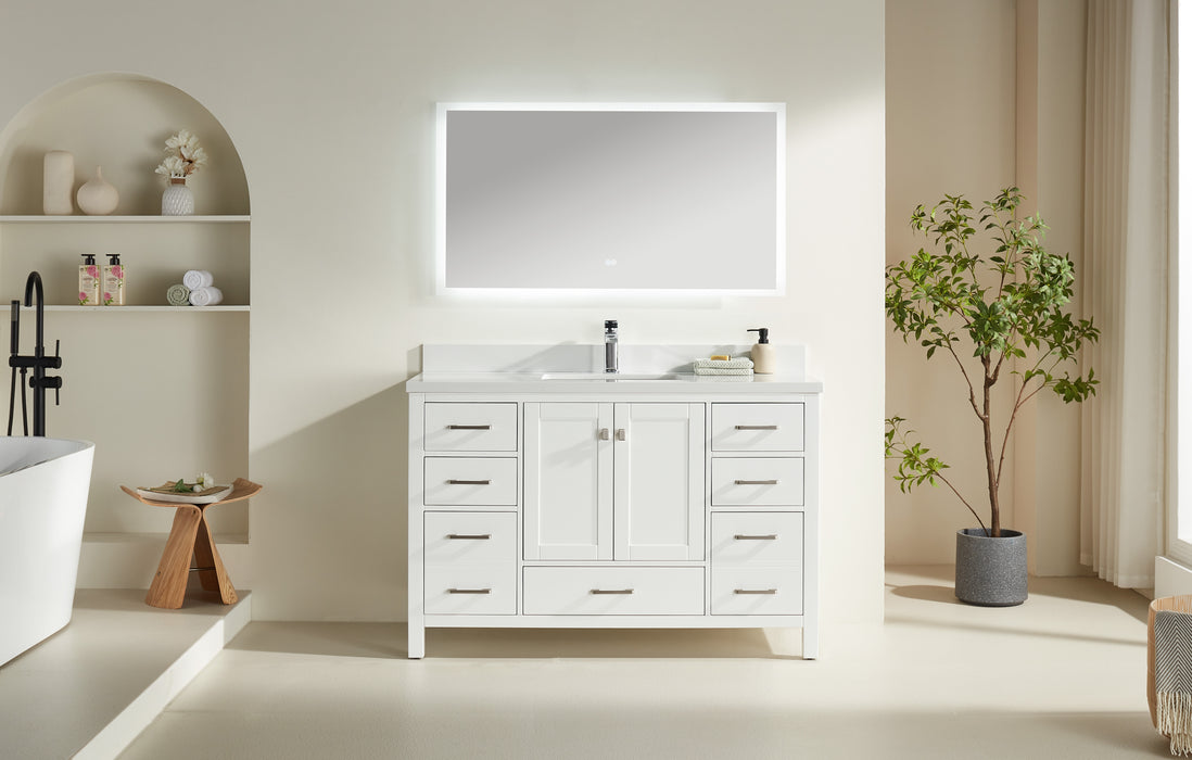 Rose- 54" White , Floor Standing Modern Bathroom Vanity, White Quartz Countertop