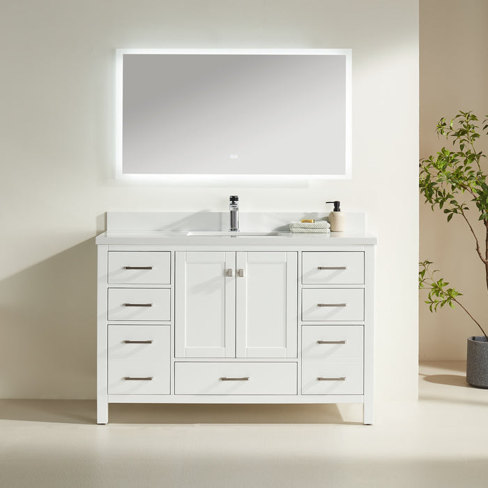 Rose- 54" White , Floor Standing Modern Bathroom Vanity, White Quartz Countertop