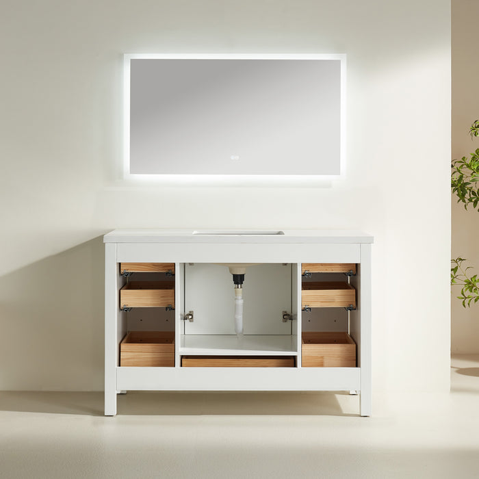 Rose- 54" White , Floor Standing Modern Bathroom Vanity, White Quartz Countertop