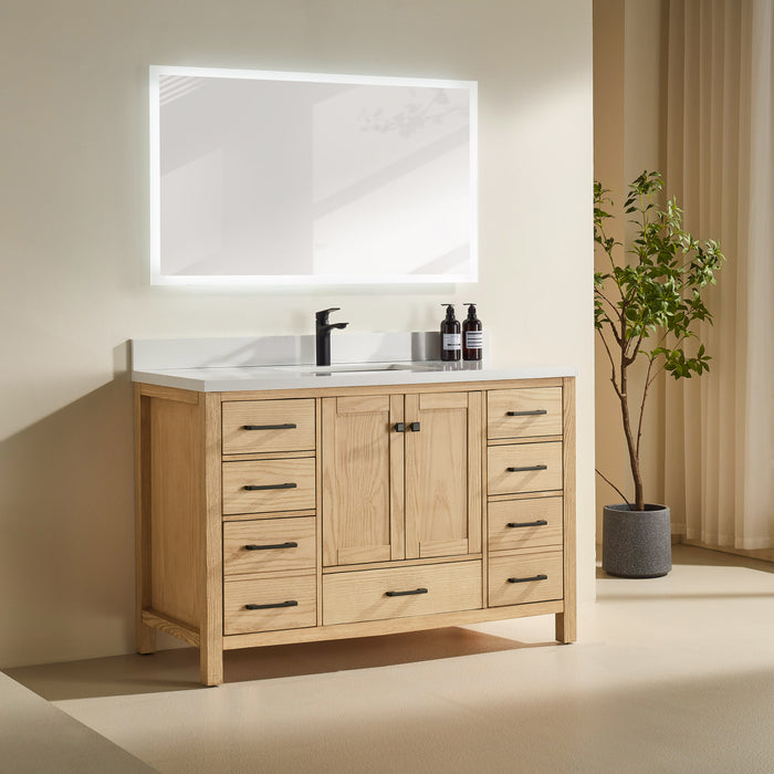Rose- 54" White Oak , Floor Standing Modern Bathroom Vanity, White Quartz Countertop "" PRE ORDER NOW ""