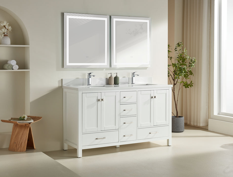 Rose- 60" Double Sink, White , Floor Standing Modern Bathroom Vanity, Quartz Countertop