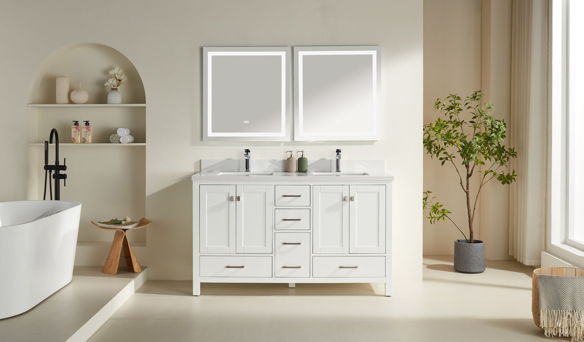 Rose- 60" Double Sink, White , Floor Standing Modern Bathroom Vanity, Quartz Countertop