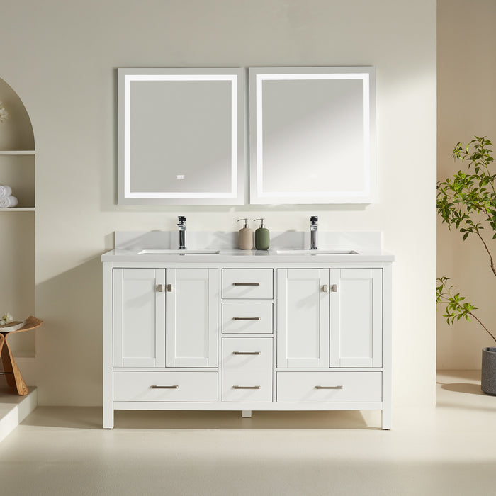 Rose- 60" Double Sink, White , Floor Standing Modern Bathroom Vanity, Quartz Countertop