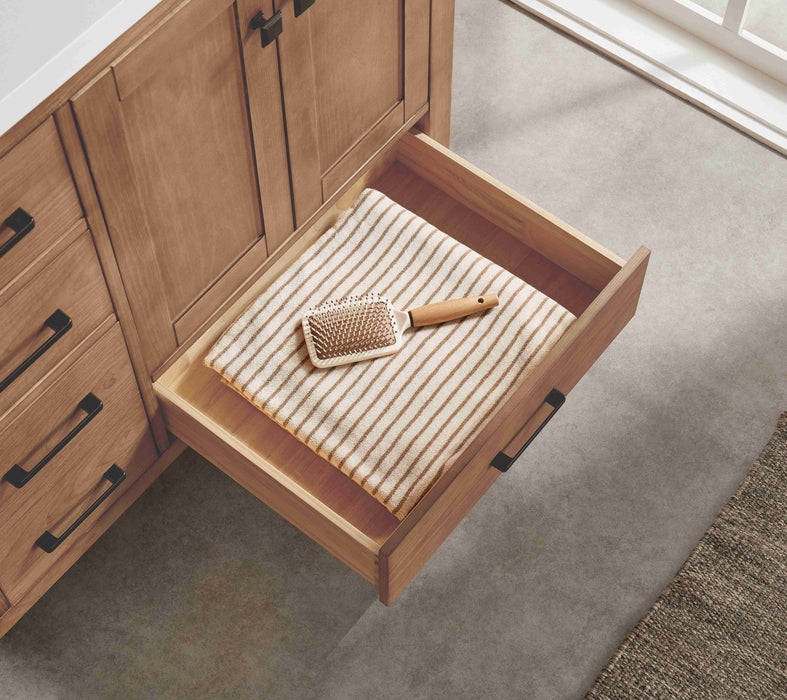 Rose- 60" Antique Oak ,Double Sink, Solid Wood Floor Standing Modern Bathroom Vanity, White Quartz Countertop