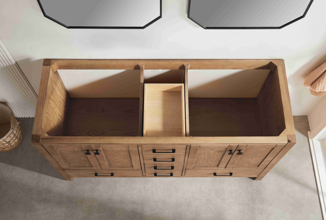 Rose- 60" Antique Oak ,Double Sink, Solid Wood Floor Standing Modern Bathroom Vanity, White Quartz Countertop