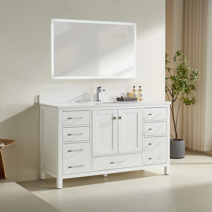 Rose- 60" Single Sink, White , Floor Standing Modern Bathroom Vanity, White Quartz Countertop "" PRE ORDER NOW ""