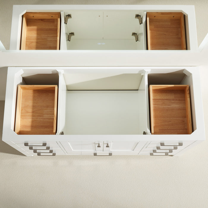 Rose- 60" Single Sink, White , Floor Standing Modern Bathroom Vanity, White Quartz Countertop
