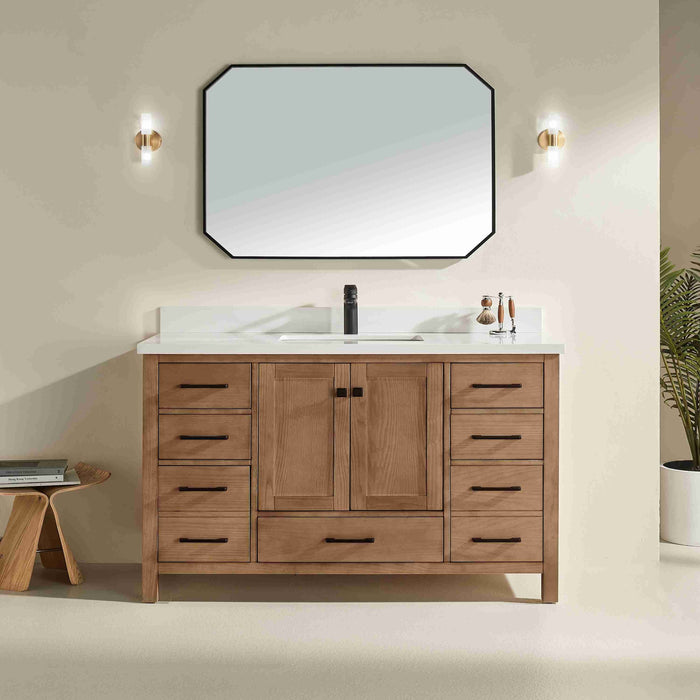 Rose- 60" Antique Oak ,Solid Wood Single Sink Floor Standing Modern Bathroom Vanity, White Quartz Countertop