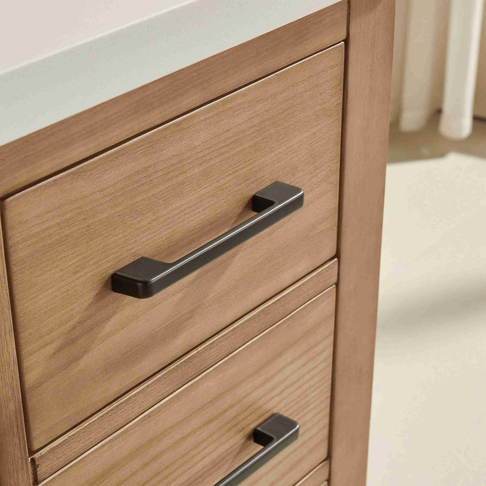 Rose- 60" Antique Oak ,Solid Wood Single Sink Floor Standing Modern Bathroom Vanity, White Quartz Countertop