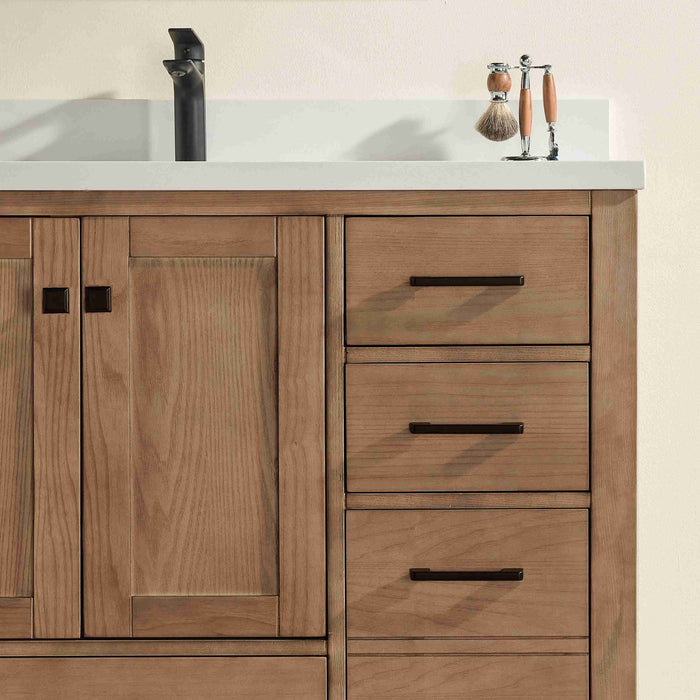 Rose- 60" Antique Oak ,Solid Wood Single Sink Floor Standing Modern Bathroom Vanity, White Quartz Countertop