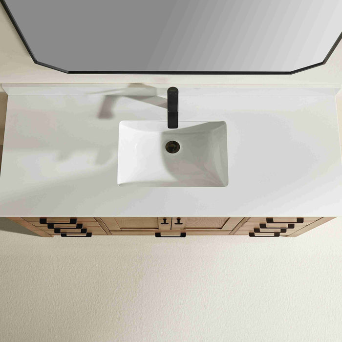 Rose- 60" Antique Oak ,Solid Wood Single Sink Floor Standing Modern Bathroom Vanity, White Quartz Countertop