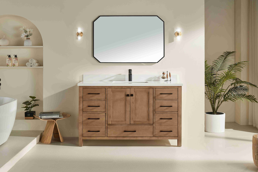 Rose- 60" Antique Oak ,Solid Wood Single Sink Floor Standing Modern Bathroom Vanity, White Quartz Countertop