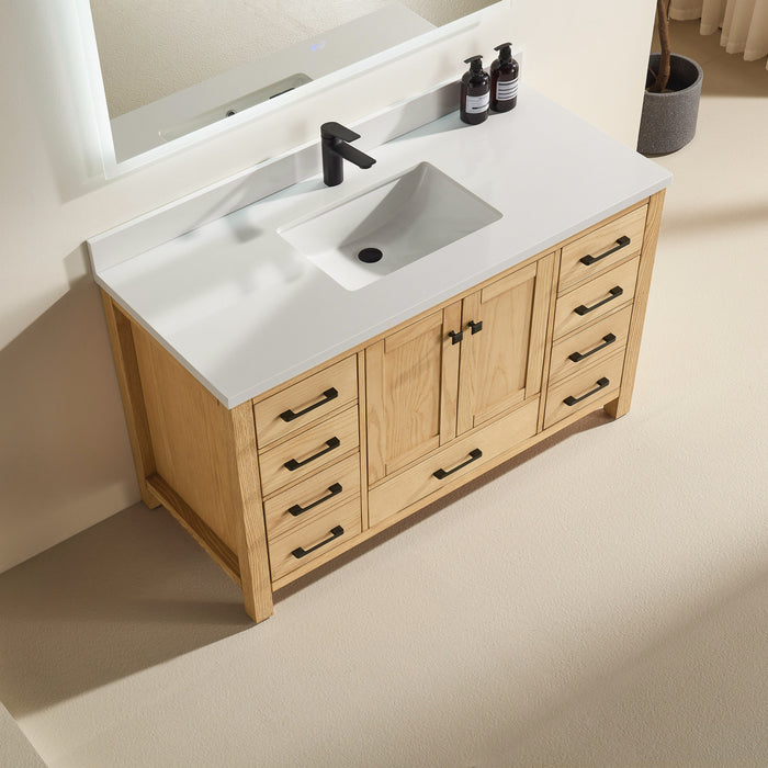 Rose- 60" Single Sink, White Oak , Floor Standing Modern Bathroom Vanity, White Quartz Countertop