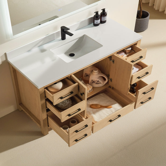 Rose- 60" Single Sink, White Oak , Floor Standing Modern Bathroom Vanity, White Quartz Countertop