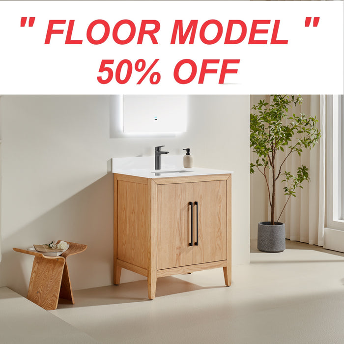 Lily - 30" White Oak, Floor Standing Modern Bathroom Vanity with White Quartz Top *** FLOOR MODEL ***