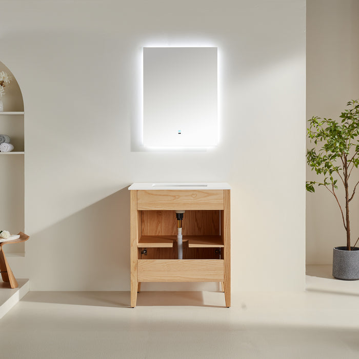 CCS901 - 30" White Oak, Floor Standing Modern Bathroom Vanity with White Quartz Top "" PRE ORDER NOW ""