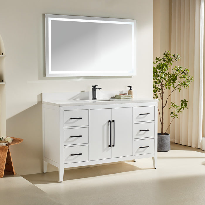 CCS901 - 48", White , Floor Standing Modern Bathroom Vanity, Quartz Countertop, Matt Black Hardware