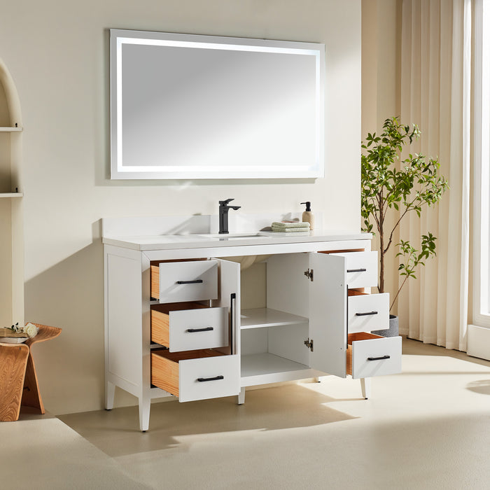 CCS901 - 48", White , Floor Standing Modern Bathroom Vanity, Quartz Countertop, Matt Black Hardware