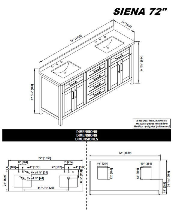 SIENA- 72" Double Sink ,Almond Latte, Solid Wood Bathroom Vanity with marble countertop - Construction Commodities Supply Inc.