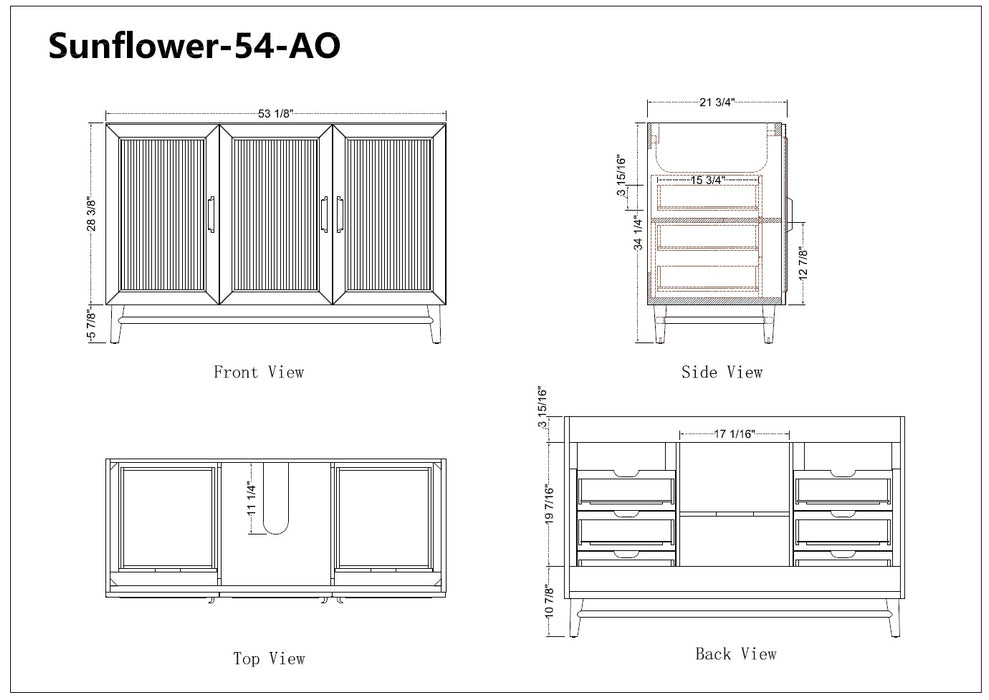 Sunflower - 54", Antique Oak , Floor Standing Bathroom Vanity, White Quartz Countertop ** PRE ORDER NOW/ ETA:2024-11-29 **